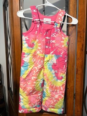 The Children's Place Pink Tie-Dye Overalls with Yellow & Blue Accents